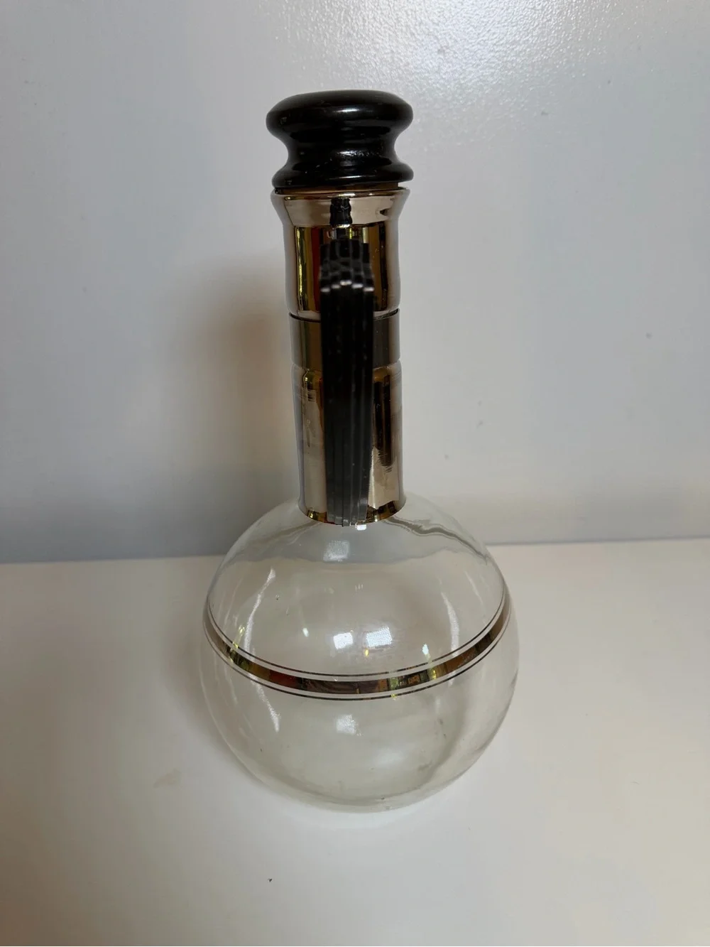 Vintage Inland Glass Handblown Carafe Decanter MCM Wood Cork Lid Clear Beverage